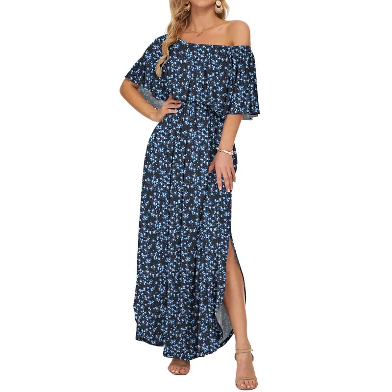 🔥 50% OFF🔥Women's Off The Shoulder Dress Wedding Guest Dress Summer Casual Long Ruffle Party Side Split Beach Maxi Dresses