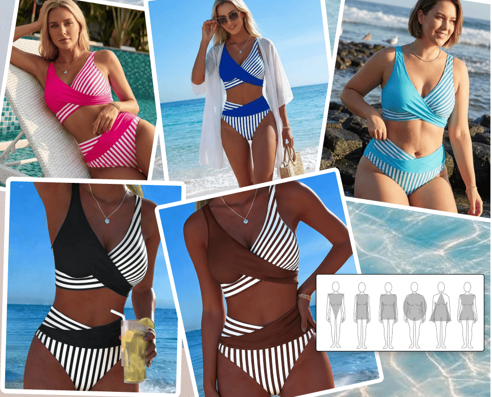 Crisscross Striped Print Bikini