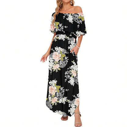 🔥 50% OFF🔥Women's Off The Shoulder Dress Wedding Guest Dress Summer Casual Long Ruffle Party Side Split Beach Maxi Dresses