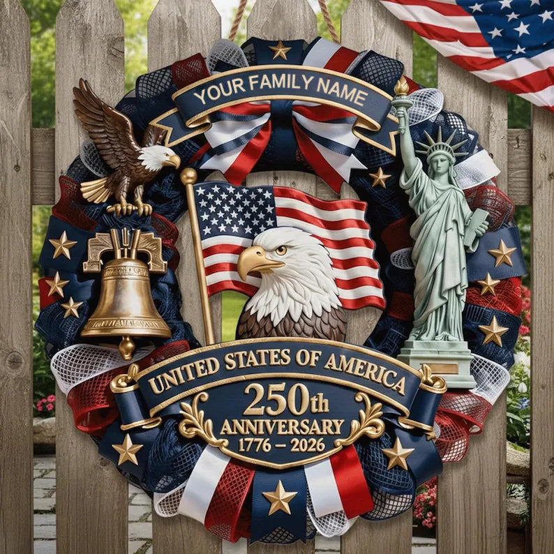 ❤️🇺🇸 Veteran Handmade Patriotic Wood Wreath – 1776–2026 America 250