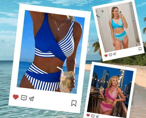 Crisscross Striped Print Bikini