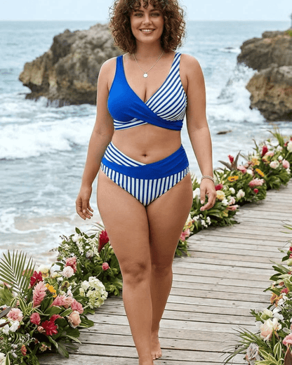 Crisscross Striped Print Bikini