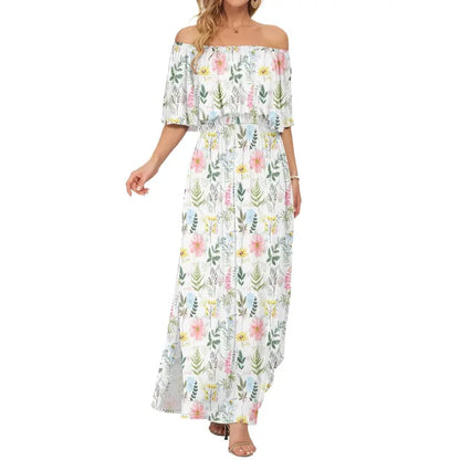 🔥 50% OFF🔥Women's Off The Shoulder Dress Wedding Guest Dress Summer Casual Long Ruffle Party Side Split Beach Maxi Dresses