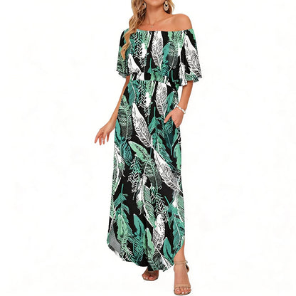 🔥 50% OFF🔥Women's Off The Shoulder Dress Wedding Guest Dress Summer Casual Long Ruffle Party Side Split Beach Maxi Dresses