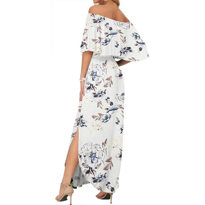 🔥 50% OFF🔥Women's Off The Shoulder Dress Wedding Guest Dress Summer Casual Long Ruffle Party Side Split Beach Maxi Dresses