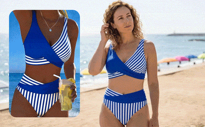 Crisscross Striped Print Bikini