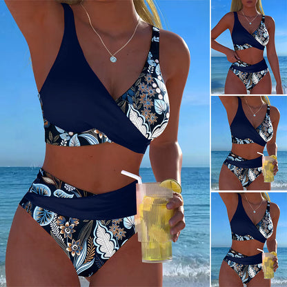 Crisscross Striped Print Bikini