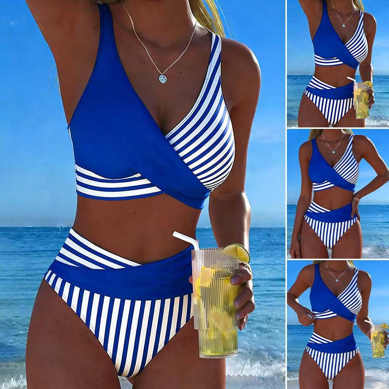 Crisscross Striped Print Bikini