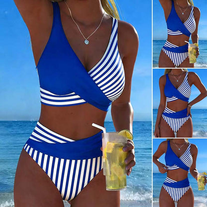 Crisscross Striped Print Bikini