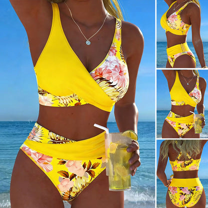 Crisscross Striped Print Bikini