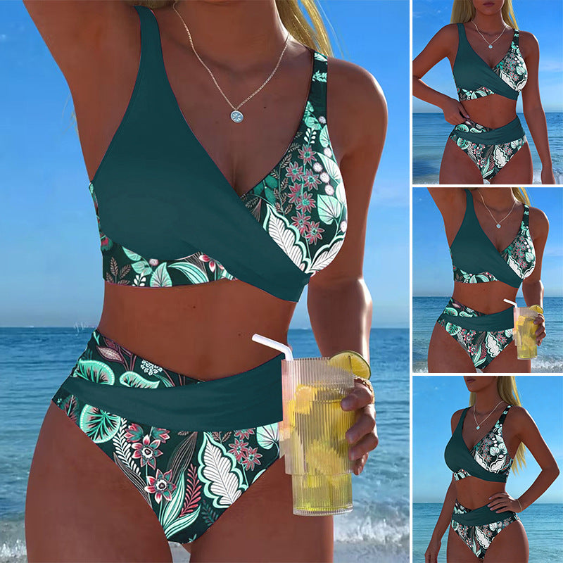 Crisscross Striped Print Bikini