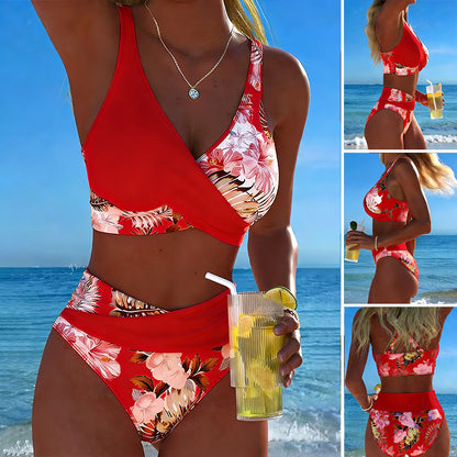 Crisscross Striped Print Bikini