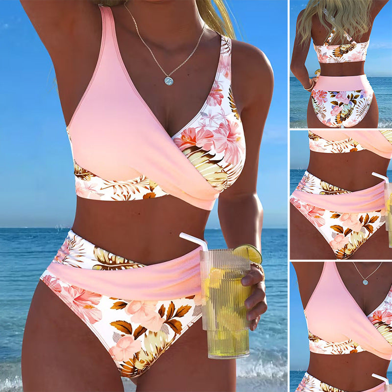 Crisscross Striped Print Bikini