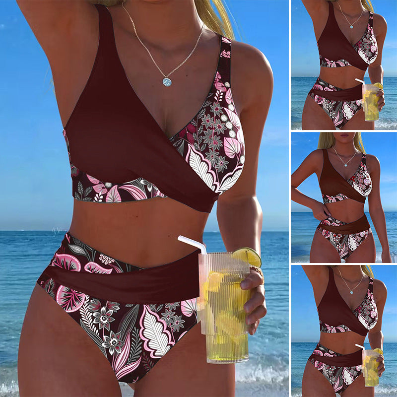 Crisscross Striped Print Bikini