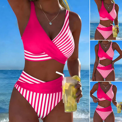 Crisscross Striped Print Bikini