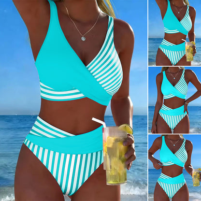Crisscross Striped Print Bikini