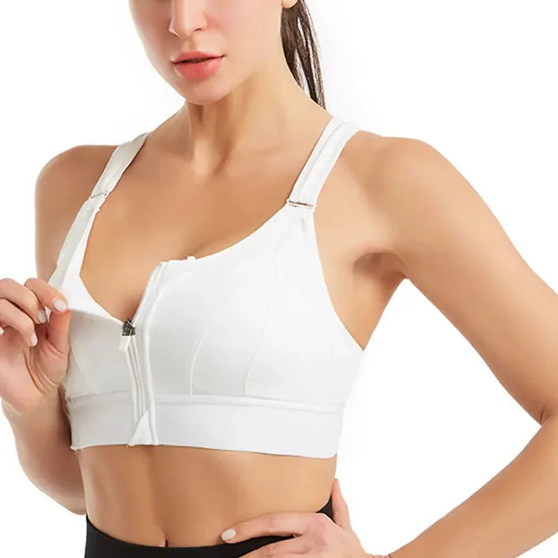 Front zipper anti-sagging sports bra