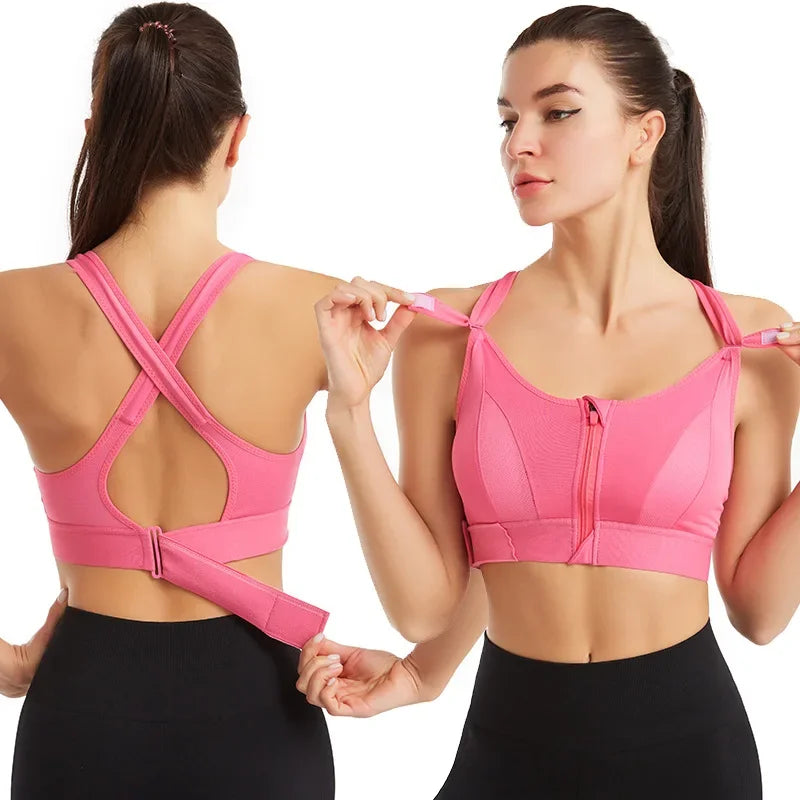 Front zipper anti-sagging sports bra