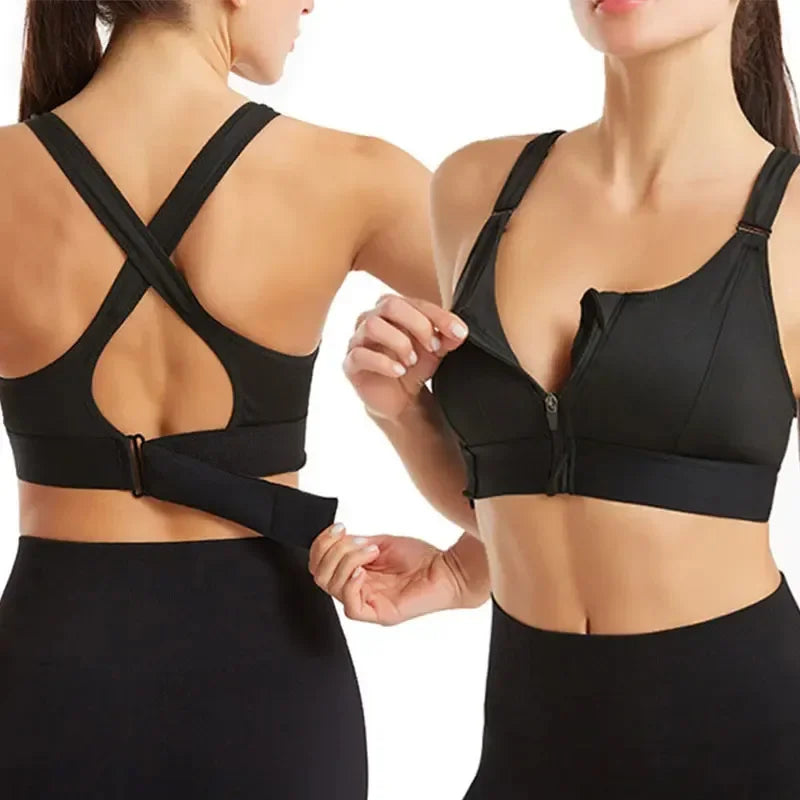 Front zipper anti-sagging sports bra