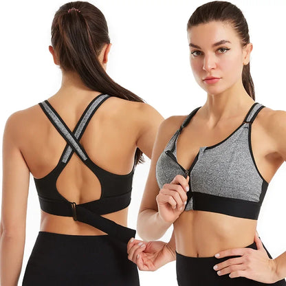 Front zipper anti-sagging sports bra