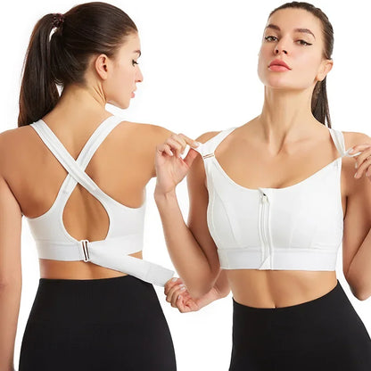 Front zipper anti-sagging sports bra