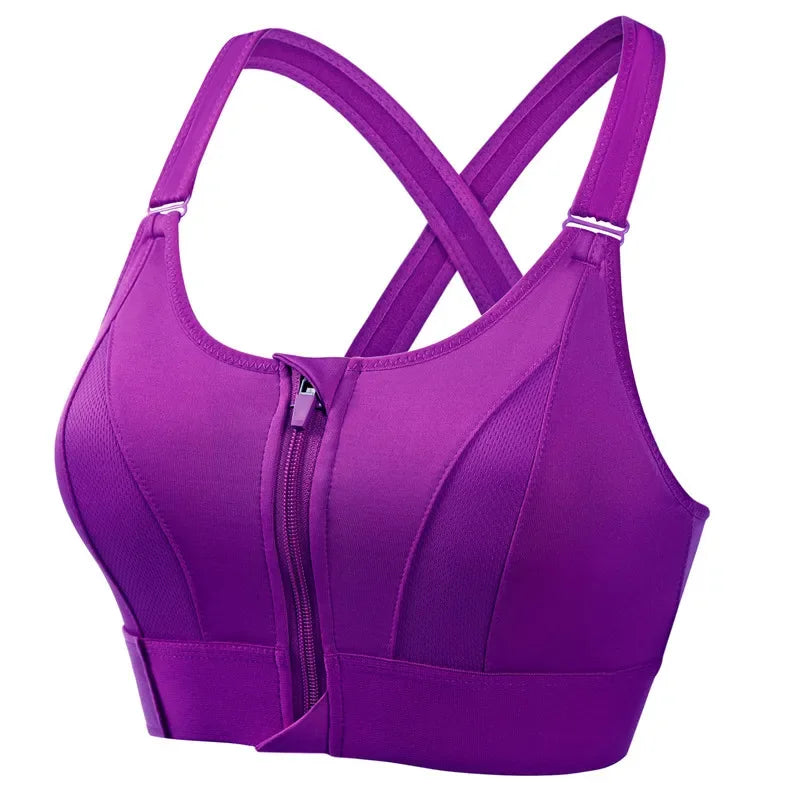 Front zipper anti-sagging sports bra