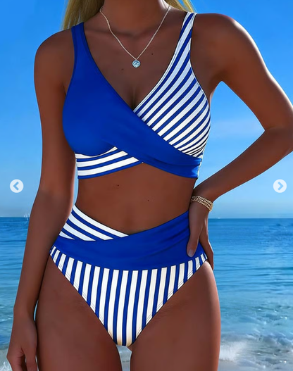 Crisscross Striped Print Bikini