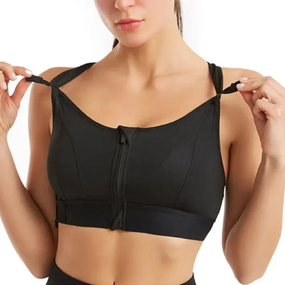 Front zipper anti-sagging sports bra