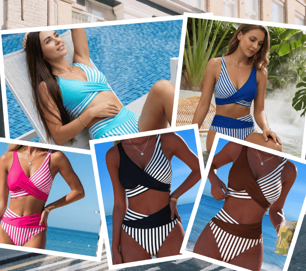 Crisscross Striped Print Bikini