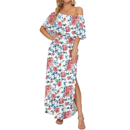 🔥 50% OFF🔥Women's Off The Shoulder Dress Wedding Guest Dress Summer Casual Long Ruffle Party Side Split Beach Maxi Dresses