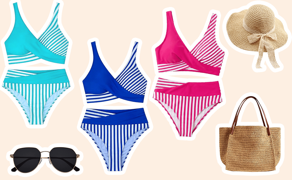Crisscross Striped Print Bikini