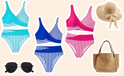 Crisscross Striped Print Bikini