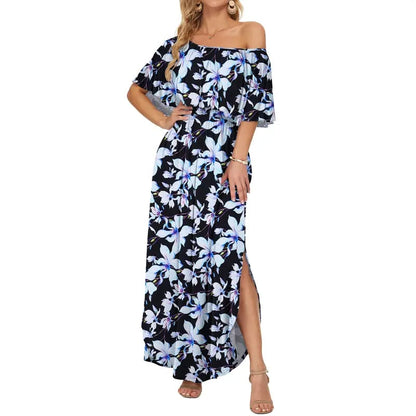 🔥 50% OFF🔥Women's Off The Shoulder Dress Wedding Guest Dress Summer Casual Long Ruffle Party Side Split Beach Maxi Dresses