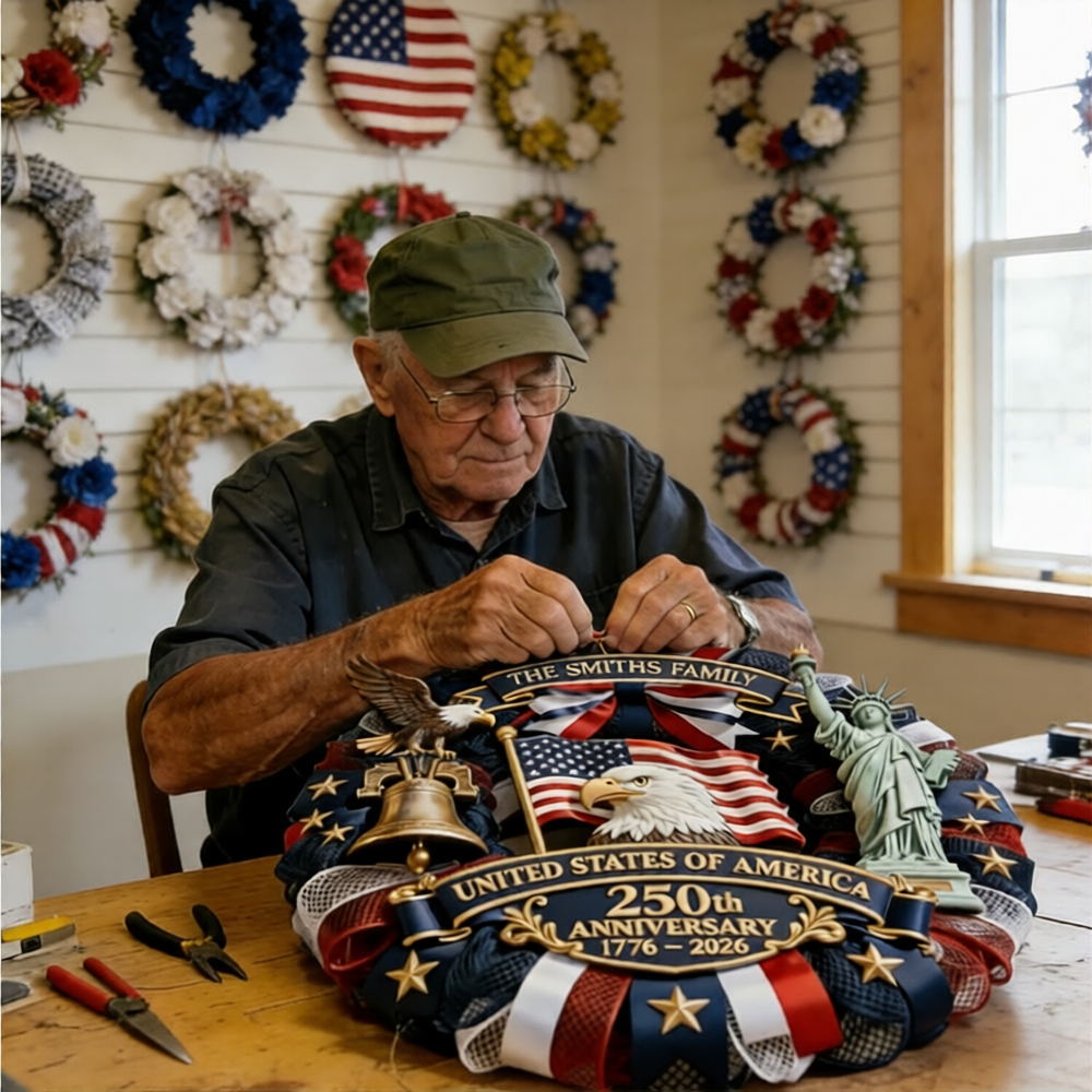 ❤️🇺🇸 Veteran Handmade Patriotic Wood Wreath – 1776–2026 America 250